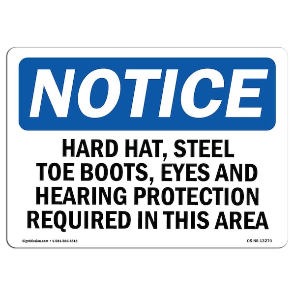 OSHA, Hard Hat Steel Toe Boots Eye & Hearing, 24in X 18in Plastic, 24" W, 18" H, Landscap